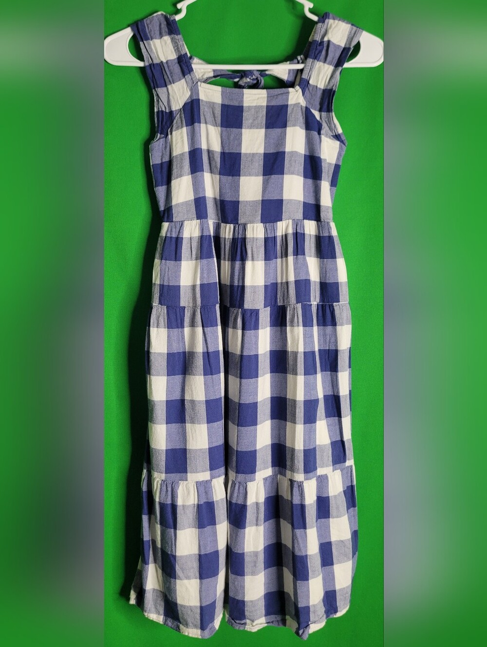 Old Navy Blue and White Gingham Tiered Midi Sundress 11/21 Size Girl 8 7/8 Check